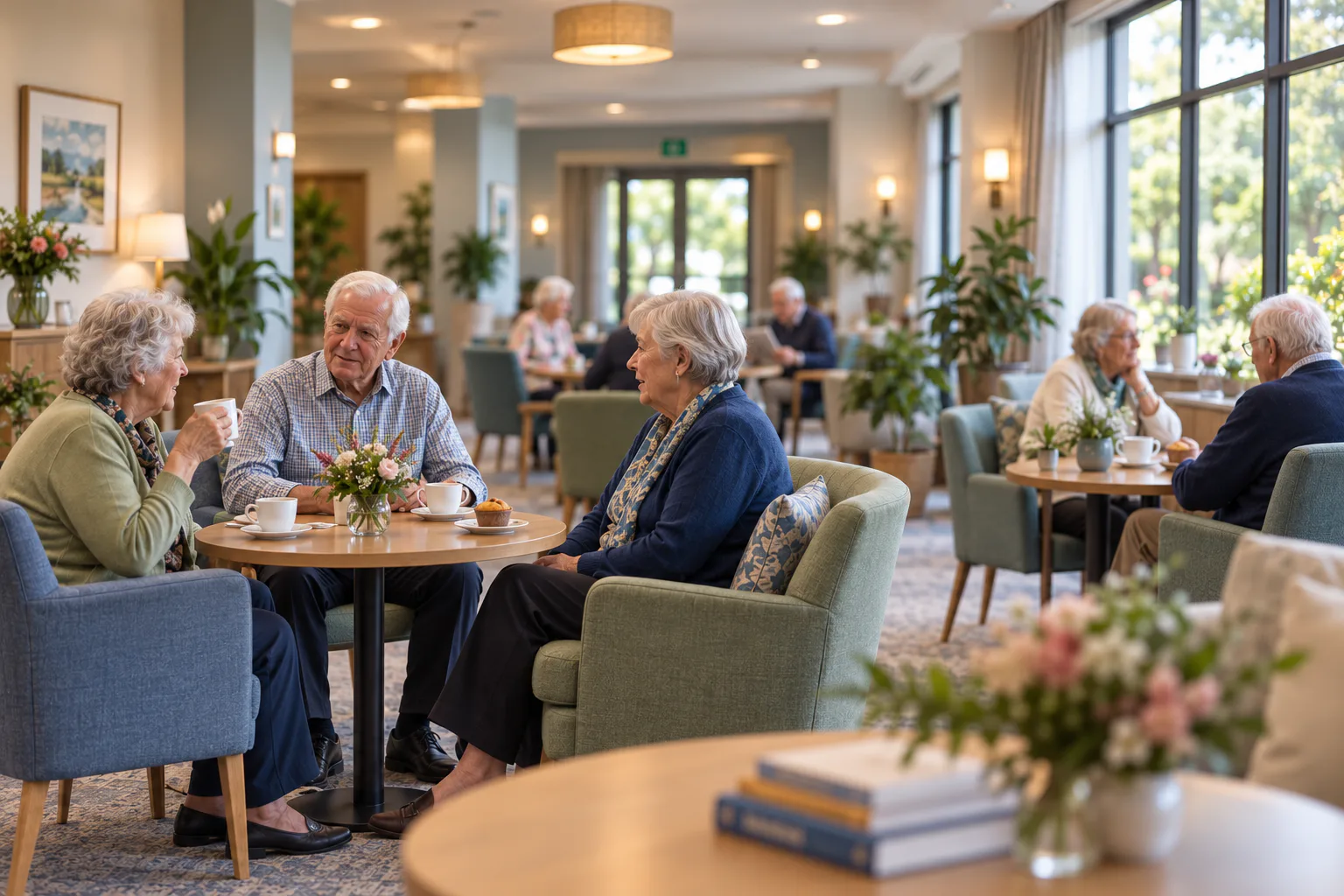 Aged care communal lounge in use